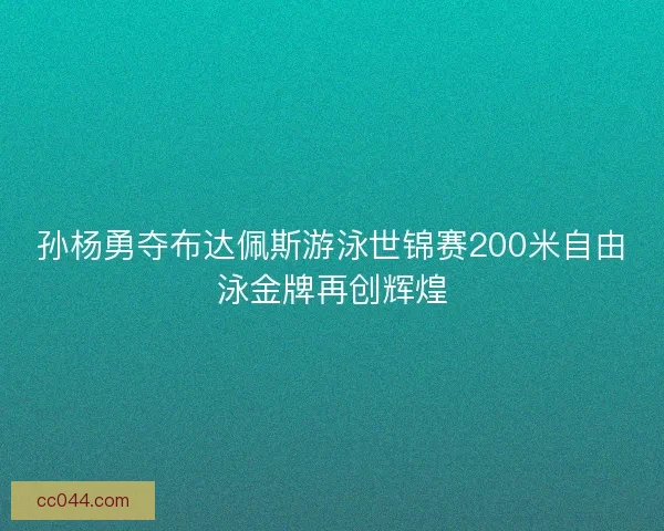 孙杨勇夺布达佩斯游泳世锦赛200米自由泳金牌再创辉煌